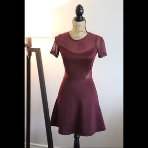 H&M maroon mesh top skater dress